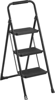 3 Step Ladder with Handrail, Folding Step Stool w/Padded Handgrip & Wide Anti-Sl