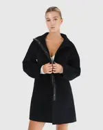 [Belle & Bloom] Come On Over Wool Blend Trimmed Coat - Black