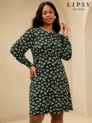 Lipsy Green Curve Printed Jersey Underbust Mini Dress (F12452) | $38