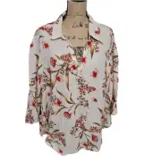 Tahari Linen Beige and Red Boho Floral Tunic Plus Size 2X 3X New!