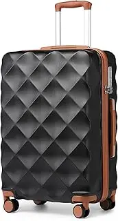 [British Traveller] Cabin Suitcase Hard Shell Carry On Hand Luggage Suitcase with 4 Wheels Spinner and TSA Lock, Black/Brown, 28"