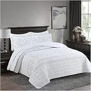 3-Piece Queen Quilt Set King Size Soft 100% Cotton White Reversible Lightweight Bedspread Coverlet Bed Cover for All Seasons (1 Quilt, 2 Pillow Shams) (Color : B, Size : Full/Queen 250x230cm-98x90