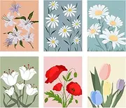 hkejoi 6 Pack Paint by Numbers Kit - Adults Canvas, Flower Paint by Numbers, Perfect for Home Wall Decor (12X16inch)