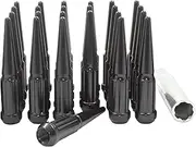 24 Pc Spiked Solid Metal Lug Nuts 1/2x20 Thread 4.4" Tall Closed End Bulge Acorn Spike Lug Nut 1 Long Socket Key Aftermarket Wheels. for Jeep Ford Liberty Grand Cherokee Wrangler Black