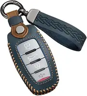 ontto Leather Car Key fob Cover fit for Great Wall Haval H6 2022 2023 Poer H1 H4 H7 H9 F5 F7 H2S Smart Key Case 4 Buttons Key Shell Keychain Keyring Accessories Key Holder Bag Protector Blue