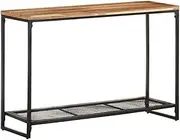 'vidaXL Solid Acacia Wood Console Table - Rustic Rectangular Hall Table with Iron Legs and Storage Shelf, Brown Farmhouse Style