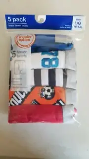 Wonder Nation Boys' Briefs, Sports, 5 Pack Size Large. New in Box. Age 10-12