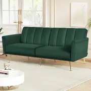 Artiss Sofa Bed 3 Seater Lounge Chair Couch Adjustable Arm Velvet Green