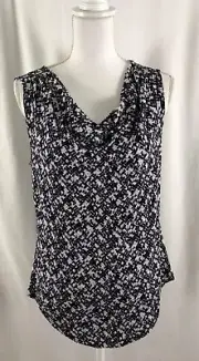 New Ann Taylor Womens Top Black White Blue Cowl Rayon Spandex Medium