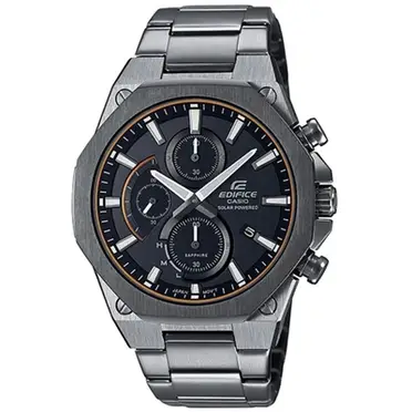 CASIO 卡西歐 EDIFICE 輕薄八角設計太陽能計時手錶-黑/鐵灰44mm EFS-S570DC-1A