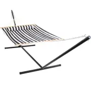 2-Person Quilted Fabric Hammock with 15' Stand - Black/White by Sunnydaze