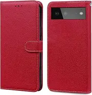 Compatible with Google Pixel 6 Pro 5G Flip Kickstand Cover,Compatible with Google Pixel 6 Pro 5G Wallet Magnetic Closure Case Red