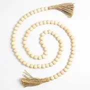 Becho 1 pc 57 Inches Wood Bead Garland with Tassels Home Decor Beads Prayer Beads Farmhouse Beads Wall Hanging Decor