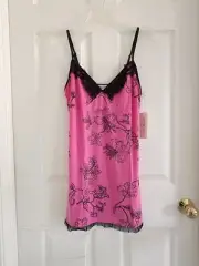 NWT - Linea Donatella black ruffle trim chemise nightie - Size S - Pink