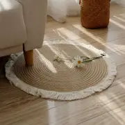 Braided Floor Mat Home Room Office Anti Slip Carpet Rug Home Decoration - Khaki