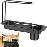 9SHOME Telescopic Sink Storage Rack, Expandable Sponge Holder for Kitchen Sink, Adjustable Drain Basket, Over Sink Caddy Organiser Towel Soap Brush Holder, Stainless Steel, Rust Proof Water Proof