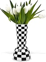 Black and White Checkered Vase, Aesthetic Modern Ins Cool Flower Vases for Home Decor, Entryway Table, Centerpieces Decoration, Kitchen, Living/Dining Room, Bedroom, Bathroom, Coffee Tables (Ceramic)