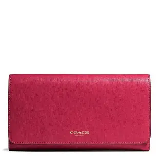 Coco小舖COACH 50155 CHECKBOOK WALLET SAFFIANO IN LEATHER深紅支票長夾