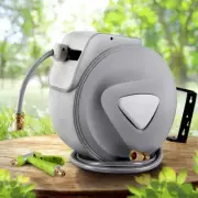 Retractable Water Hose Reel 20M Garden Storage Brass AutoRewind Spray Gun