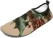 [BTCOWZRV] Water Shoes for Women Men Green Holly Leaves Water Sports Shoes Slip-on Breathable Lightweight Athletic Aqua Sock