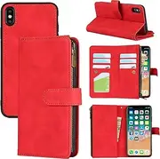 FROLAN iPhone Xs Max Wallet Case with Card Holder Detachable 2 in 1 Premium PU Leather Zipper Flip Folio Book Magnetic Kickstand Drop Protection Shockproof Cover for iPhone Xs Max 6.5 inch (Red)