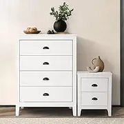 Oikiture 4 Dressers Chest of Drawers and Bedside Table Vintage Bedroom Set White