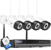 Hiseeu Security Cameras Wireless Outdoor, 4 Cam-Kit, 2.4G, 5G WiFi Pro 400ft, No Monthly Fee, Solar-Powered, Home Security Cameras System with PIR/AI Detection, 2K Color Night Vision (4 Cam-1T)