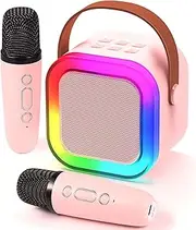 Mini Karaoke Machine for Kids Adults, Portable Bluetooth Karaoke Microphone Singing Speaker with 2 Mic and Light, Birthday Gifts Toys for All Smartphones, Family,Home Party