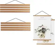 Proxima Direct 8PCS Wood Poster Frame 40CM/16Inch Magnetic Poster Hanging Rod Simple Teak Wood Photo Hangers Kit with Hanging Rope for Photos Canvas Prints Artwork Home Dorm Interior Decor