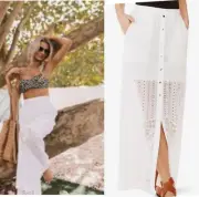 NWT BCBG MAXAZRIA HARPER FRONT SLIT BUTTON UP LACE BOHO MAXI SKIRT SZ 0 $260