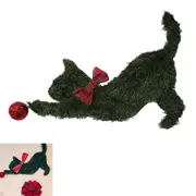 Cat Dog Shaped Christmas Wreath Artificial Pine Branches Garland Ornaments for Door Xmas Farmhouse Decorations-Cat with plaid bow