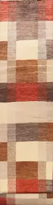 Checkered Gabbeh Kashkoli Oriental Runner Rug Palace Size Hand-knotted Wool 3x21