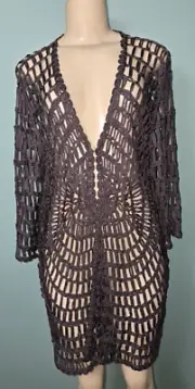 Chicos Travelers Mochachino Crocheted Jacket / Duster Size 3 / XL / 16 NWT