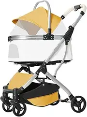 Dog Stroller Pet Stroller Cat Stroller Foldable Pet Stroller for Small Medium Dogs Cats, Dog Stroller with Detachable Carrier, Pet Stroller for Travel Dog Strollers (Size : Yellow)
