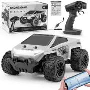 Catzon Remote Control Off-Road High Speed Car 2.4GHz with Led RC Monster Truck Kids Race Car Toys-Silver
