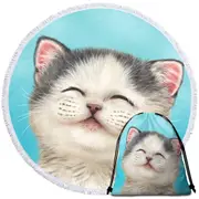Adorable Smiling Kitten for Kids Round Beach Towel