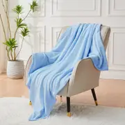 LINENOVA Flannel Fleece Blanket Cozy Soft Throw Blanket-Blue