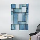 Blue Tapestry Denim Patchwork Pattern Print Wall Hanging Decor