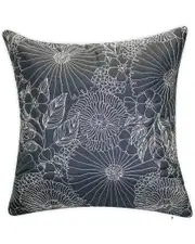 Edie Home Indoor/Outdoor Fine Line Embroidered Floral Decorative Pillow