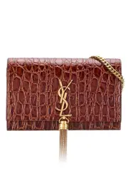 Saint Laurent Kate Chain Wallet with Leather Tassel in Crocodile Embossed Leather