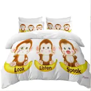 Cute Educational Bananas and Three Monkeys Quilt Cover