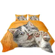 Beautiful Cats Drawings Grey Kitten over Orange Coverlet