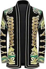 [HEYDHSDC] Men Gold Baroque Floral Embroidery Fleece Blazer Jacket Shawl Lapel Cardigan Dress Blazers for Wedding
