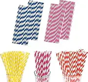 AIMALL 125 PCS Disposable Paper Straws - Durable Biodegradable Drinking Straws in Vibrant Stripe Patterns, Perfect for Milk Tea and Party Drinks