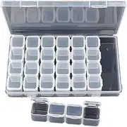 [lasenersm] 1 Pack 28 Grids Diamond Paint Box - Plastic Jewelry Organizer Storage Container for Embroidery, Nail Tools, DIY Rhinestone Beads, Small Findings - Clear