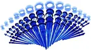 [Lovoski] 50pcs Acrylic Tapers Plugs Silicone Tunnels Piercing Set Ear Gauges Expander - Blue, 14g-00g