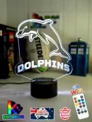 DOLPHINS RUGBY LEAGUE Personalised 3D LED Night Light Colour Changing Lamp