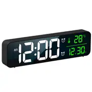 TODO LED Digital Alarm Clock Temperature Music Alarm USB Power Wall Clock - Black