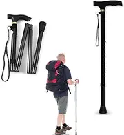 Foldable Walking Cane for Seniors, Walking Stick for Men & Women-Premium Collapsible Cane- Pocket Cane Lightweight Adjustable Heavy Duty Folding Walking Stick Silver