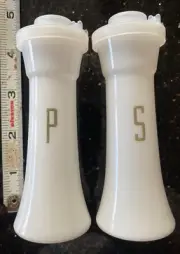 TUPPERWARE SALT AND PEPPER SHAKERS 4 INCH WHITE WITH SILVER LETTERING